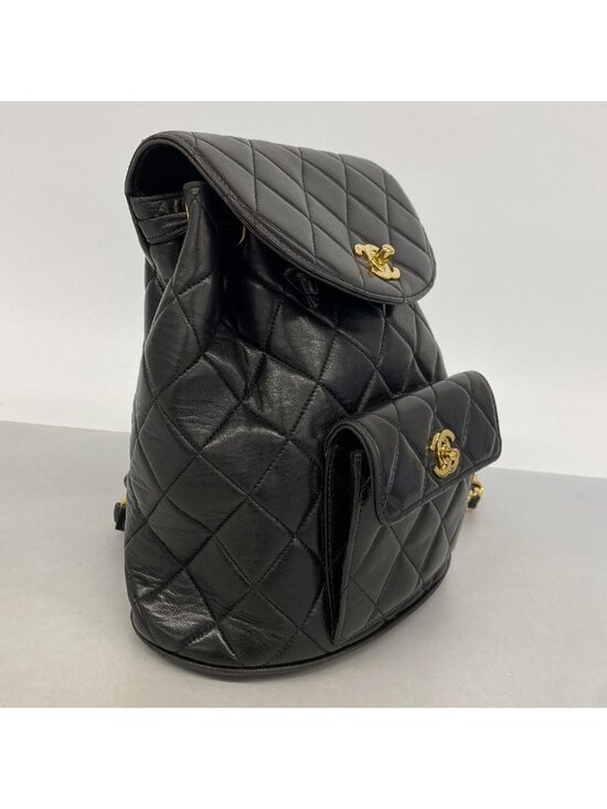 Chanel Backpack Quilted Lambskin Black Gold main image 5
